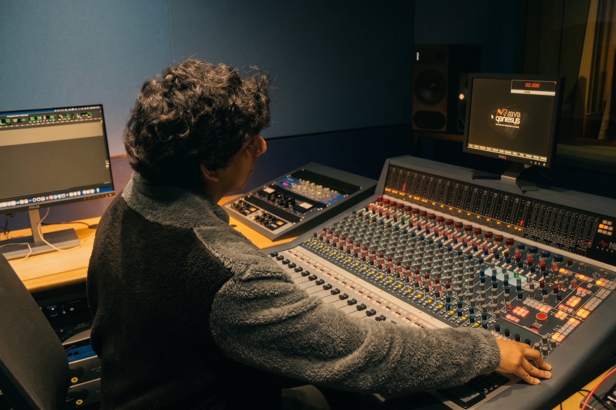 Luis mixing on a large-format Audient console